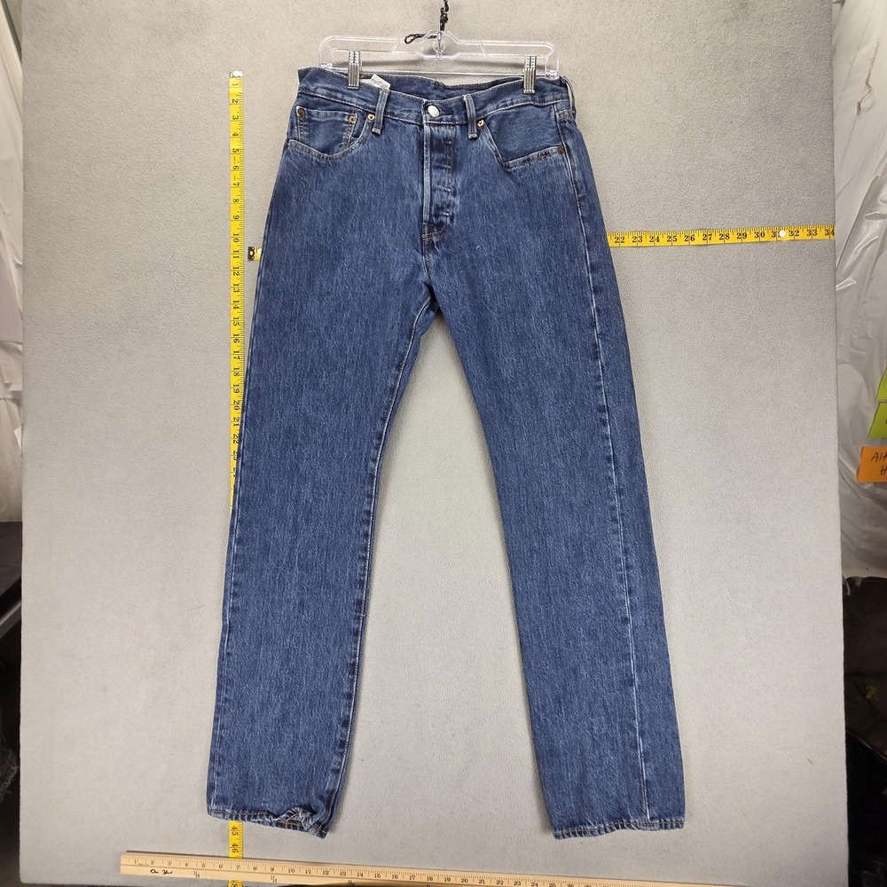 Levis 501 Jeans Mens Blue Medium Wash Regular Straight Button Fly Fits 30x32